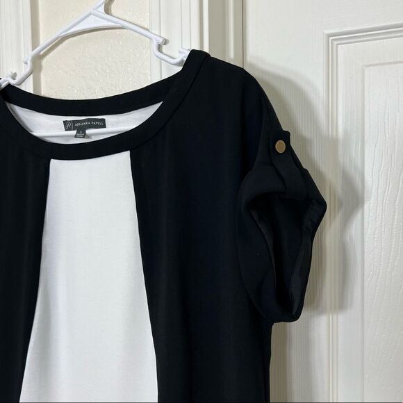 Adrianna Papell Black and White Shift Day Dress Color Blocked Pockets Size Small - Picture 4 of 12